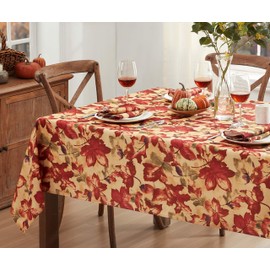 Newbridge Thanksgiving Autumn Leaf Collage Rectangle Fabric Tablecloth, 60 x 120 Inch, Contemporary Fall Leaves Soil Resistant, Easy Care Table Cover for Holiday Dinner Party