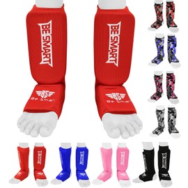 Kids Kick Boxing Shin Protectors/Guard Foot Pads Junior Shin Instep Children (Red, XXXS (3 to 8 Years))