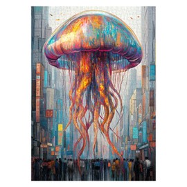 Magical Jellyfish Puzzles for Adults 1000 Pieces, Fantasy City Marine Life Jigsaw Puzzles, Colorful Abstract Urban Floating Animal Puzzle