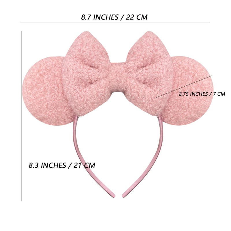 Trnerm Pink Mouse Ears Headband for Women, Soft Plush Park