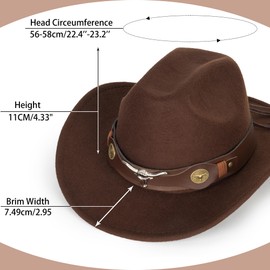 HilyBony Western Cowboy Hat for Women Men Classic Wide Brim Fedora Hat with Buckle Belt