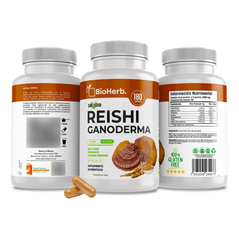 Hongo Reishi Ganoderma Extracto 100% Puro 2 Meses Bioherb Sin
