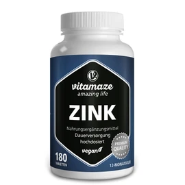 Zinc tablets highly dosed, 25 mg per daily dose, 50 mg per vegan tablet for 12 months, Natural food supplement without additives, Made in Germany.