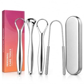 Set de 4 Raspadores de Lengua de Acero Inoxidable con Estuche