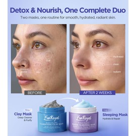 Glow-Boosting Face Masks Skincare Set – Deep Detox Clay Mask for Clear Pores, Blackheads and Excess Oil, Hydrating Overnight Face Mask with 10% Hydrolyzed Collagen – Spa-Like Facial Skin Care at Home