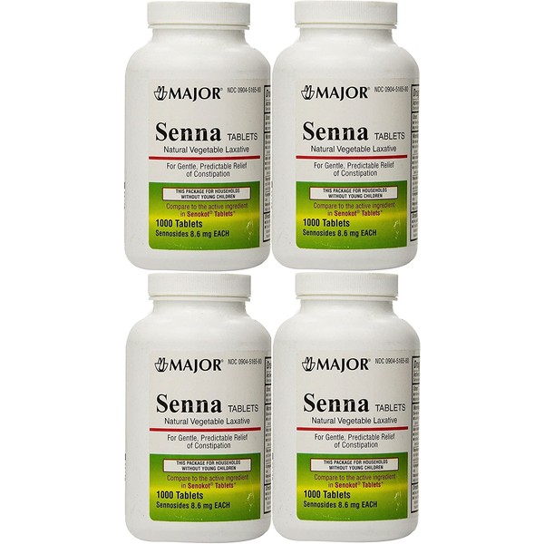 Senna 8.6 mg Generic for Senokot Natural Vegetable Laxative 1000 Tablets per Bottle Pack Of 4 Bottles