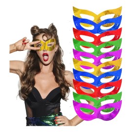 12 Antifaz Metálicos Cartón Multicolor Fiesta Batucada Event