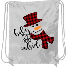 inktastic Baby It's Cold Outside Cute Snowman in Plaid Print Drawstring Bag White 3cdec