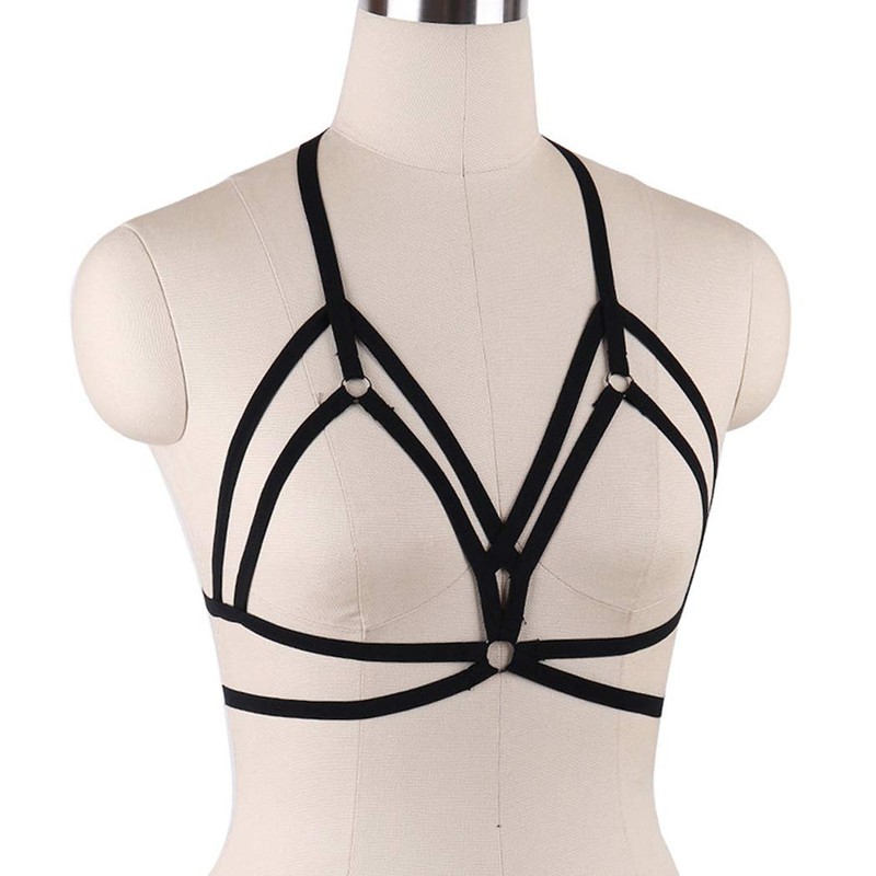 HJZLSSYS Women Harness Elastic Cupless Cage Bra Hollow Out Strappy