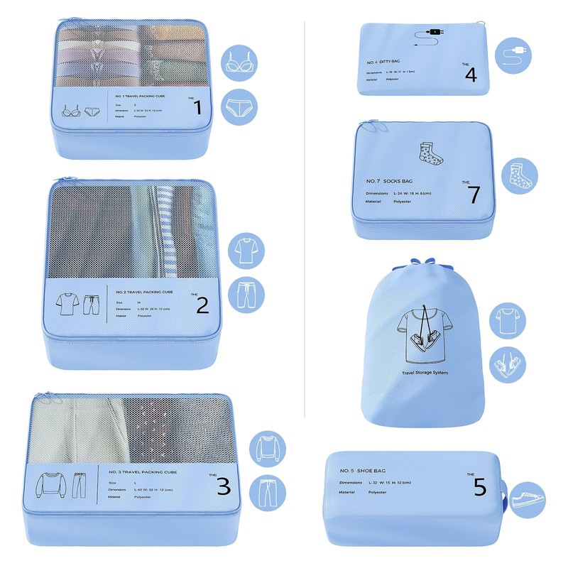 Suitcase Organiser Set, 7 Pieces Packing Cubes, Packing Cubes for