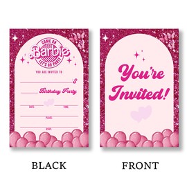QZJ Pink Doll Birthday Party Invitations Supplies with Envelopes Set of 20 Girl Birthday Invites Fill in Blank, Double Sided