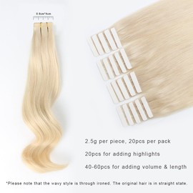 ABH AmazingBeauty Hair Semi-permanent Tape Attached Real Remi Remy Human Tape in Human Hair 50g 20pcs Skin Weft Invisible Seamless Reusable Platinum Ash Blonde Color 60 16 Inch
