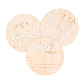 3 Baby Announcement Sign, Gender Announcement Cards Hello World Newborn Sign Wooden Baby Name Information Sign for Newborn Wall Decoration Baby Shower Nursery