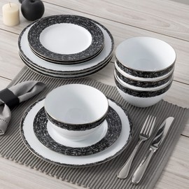 Noritake Black Rill 12-Piece Set, Service for 4 in Black/White