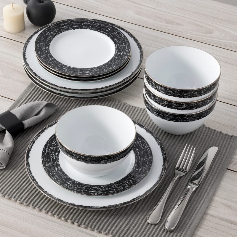 Noritake Black Rill 12-Piece Set, Service for 4 in Black/White