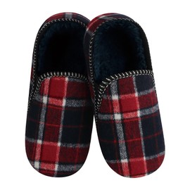 Snoozies Alpine Plaid Mens Slippers Size 9-10, Non-Skid Soft Sole Slippers for Men Indoor (Red, Medium)