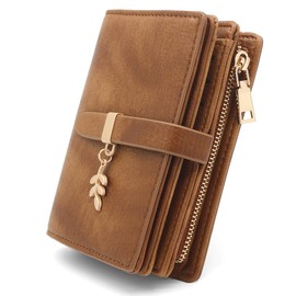 GOUNNU Women's Small Purse, Women's PU Leather, Mini Wallet with RFID, and with Zip, Press Stud and Many Compartments, Coin Purses, brown, Modern