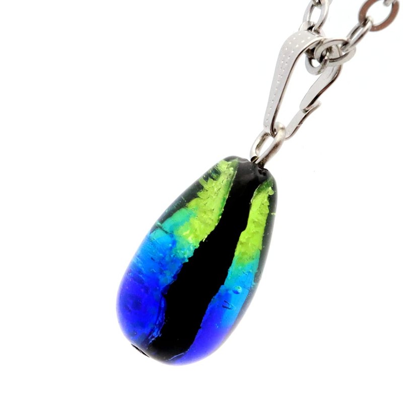 Gold Stone Sparkling Firefly Glass Necklace, Keramarin, Blue, Drop, Pendant,