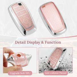 Coverforkey for Ford Key Fob Cover with Fashion Braided Keychain, Enchanting Diamond Patterns Soft Case for Exquisite Soft Case for Edge Explorer F150-550 Fusion Mustang (Pink, B)