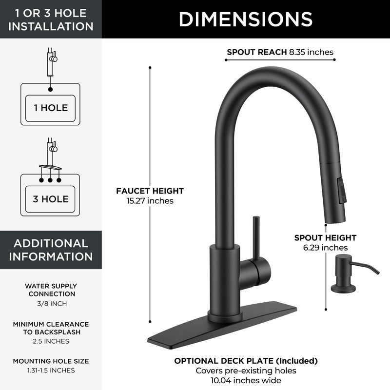 FORIOUS Black Kitchen Faucet with Pull Down Sprayer, Modern Single