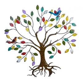 VEWOSTAR Metal Wall Art for Living Room Home Decor Colorful Leaves Wall Sculpture Tree of Life Handcrafted Wall Decor Hangings for Outdoor Indoor(25.5" W * 24.8" H)