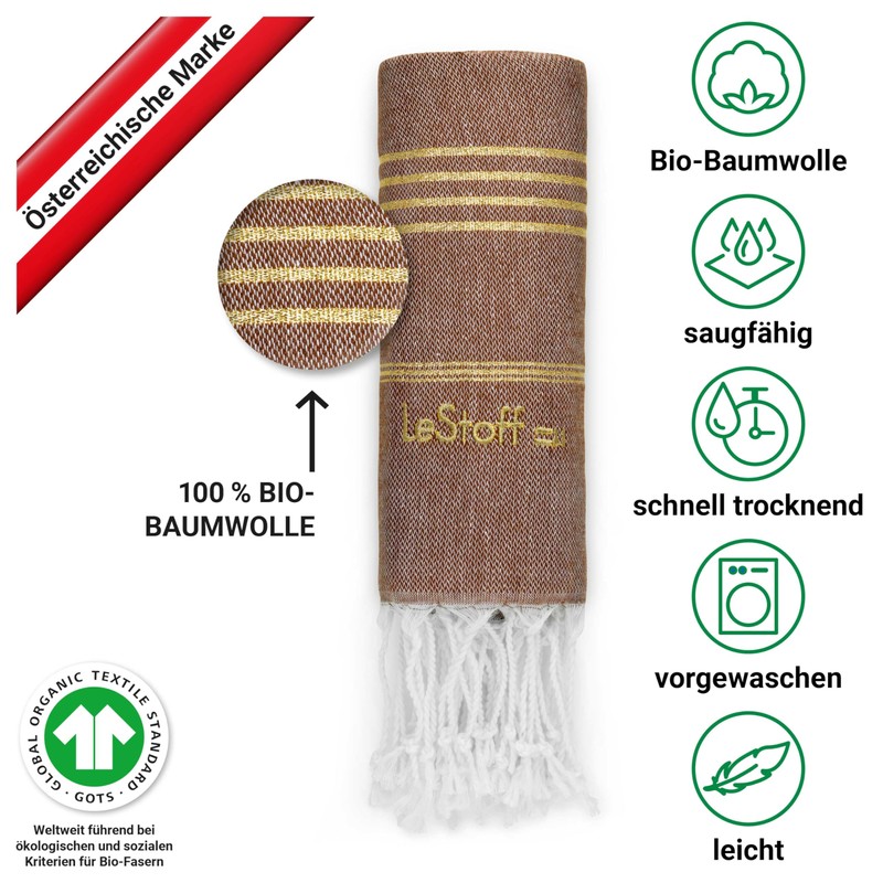 LeStoff Hammam Towel - 100% Organic Cotton, 95 x 180