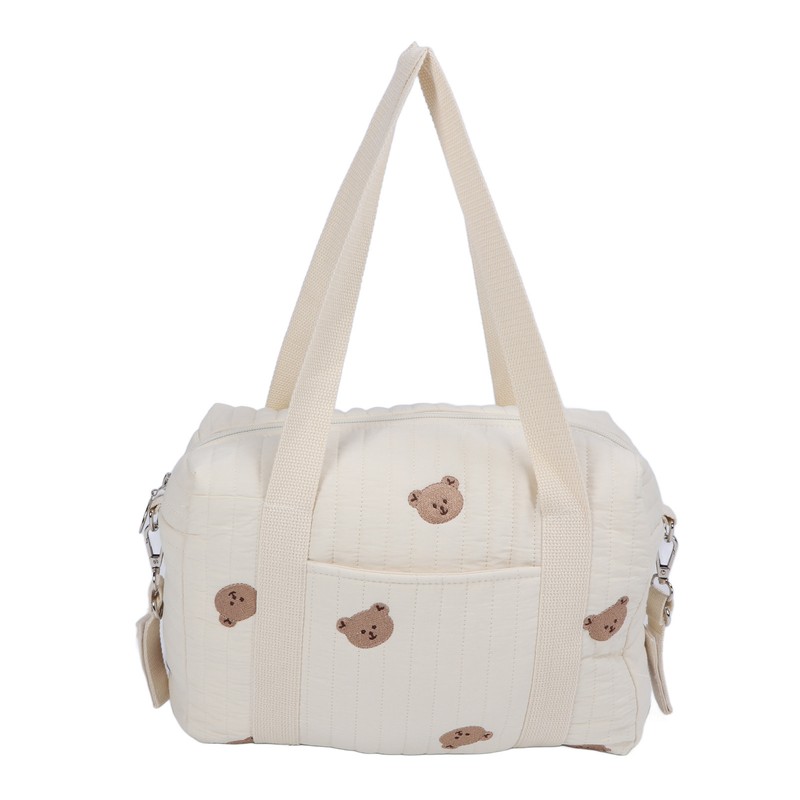 Multifunctional Baby Stroller Storage Bag Zipper Embroidery Reusable Handbag Nappy