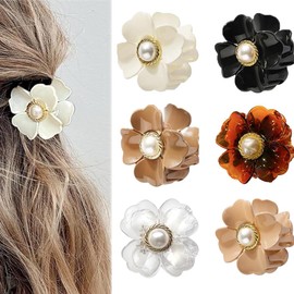 FFWTPY 6 Pieces Flower Pearl Hair Claws for Women: Non-slip Hair Accessories for Thick and Thin Hair