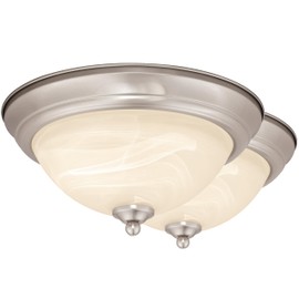VAXCEL Stevens 2-Pack 13-in W LED Nickel Transitional Flush Mount Ceiling Light Fixture White Alabaster Glass