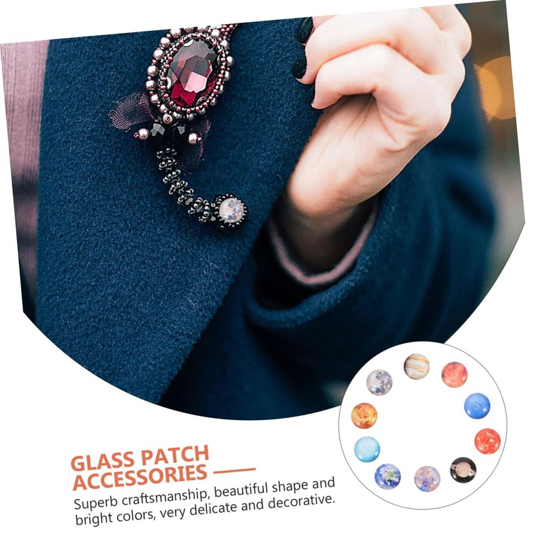 LALAFINA 10pcs Round Glass Patches Craft DIY Jewelry Materials Scratch-Resistant