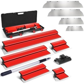 Senhill Skimming Blade Set, 0.35 mm Blades + 0.5 mm Replaceable Blades (10" + 16" + 24" + 32") + Arc Scraper, Drywall Skimming Blade Tool with Extension Handle