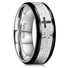 King Will 8mm Lord's Prayer Cross Ring Stainless Steel Ring Black Silver Wedding Band Bible Engraved Rings High Polished Black Eage 12