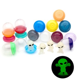 Alien Toys en cápsulas, 100 cápsulas de plástico de 1.1 pulgadas y cifras extraterrestres de 1 pulgada que brillan en la oscuridad para niños, recuerdos de fiesta, premios de aula, juguetes a granel