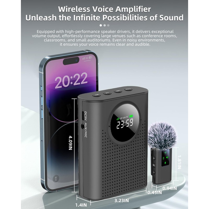 ZERFUN S67 Voice Amplifier Wireless Microphone for Teachers Classroom Rechargeable,