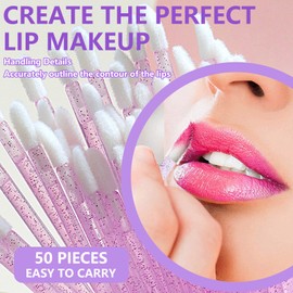 50 PCS Disposable Lip Wands, Lipstick Testers Brush, Lip Gloss Brush, Makeup Applicator for Lip Care, Beauty Tool, Lint Free Lip Gloss Wands, Glitter Crystal Lip Brush (CSB-Violet-1)