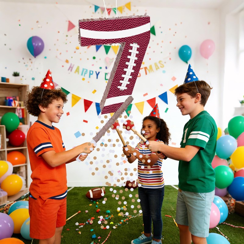 16Inch Football Number 7 Piñata Includes Blindfold, Wooden Stick and