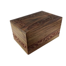 Indian Glance Wooden Urn Box - Urn for Human Ashes Funeral Cremation Urn with Hand Carved Design (X-Small)