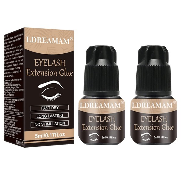 Eyelash Glue, Lash Extension Glue, Glue for Eyelash Extensions, Lash Eyelash Glue, Long Shelf Life, 1-2 Second Drying Time, 2 Pieces