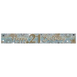 Eurowrap Birthday Banner Gold and Silver Holographic Foil - Age 21 - Birthday Decoration - 2.6m Long - Party Decorations Happy Birthday Banner Bunting