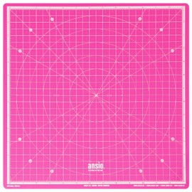 ANSIO 360° Rotating Self Healing Cutting Mat - Craft, Quilting, Sewing, Scrapbooking, Fabric & Papercraft - Imperial 13 Inch x 13 Inch Square Self Healing rotating cutting mat - Pink