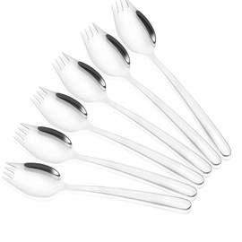 6 Pieces 304 Stainless Steel Spork Buffet Fork Set, Stainless Steel Spork, for Daily Household, Fruit Appetizers, Dessert and Salad Spoons (Silver)