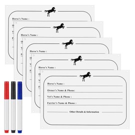 Fulmoon 5 Pcs Horse Stall Name Plate Dry Erase Sign Info Stall Plaque with 3 Pcs Dry Erase Pen for Horse Barn Door Accessories Decoration Supplies, 12 x 8 Inch