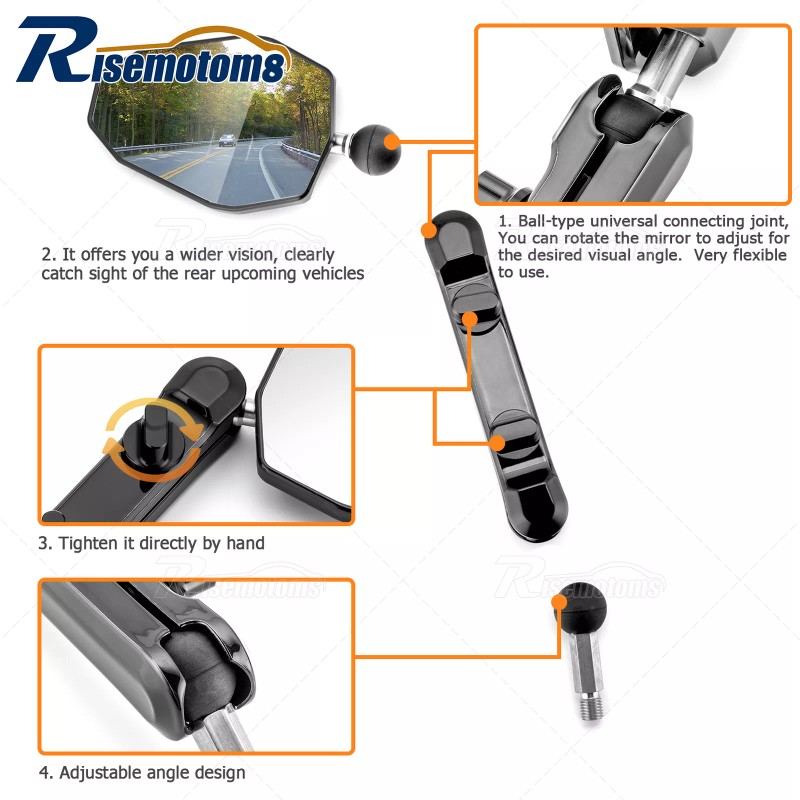 Risemotom8 RAM Ball Mount Motorcycle Rear View Side Mirror For