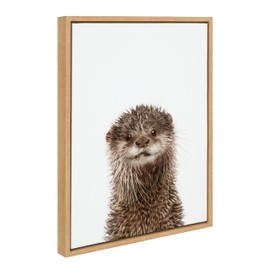 Kate and Laurel Sylvie Animal Studio Otter Framed Canvas Wall Art by Amy Peterson Art Studio, 18x24 Natural, Modern Animal Portrait Art for Wall