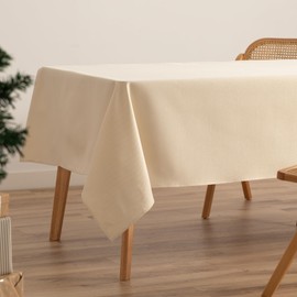 GAMUSI Tablecloth Christmas Plain Gold Thread Dining Table Rectangular Christmas Decoration 140 x 100 cm Ecru