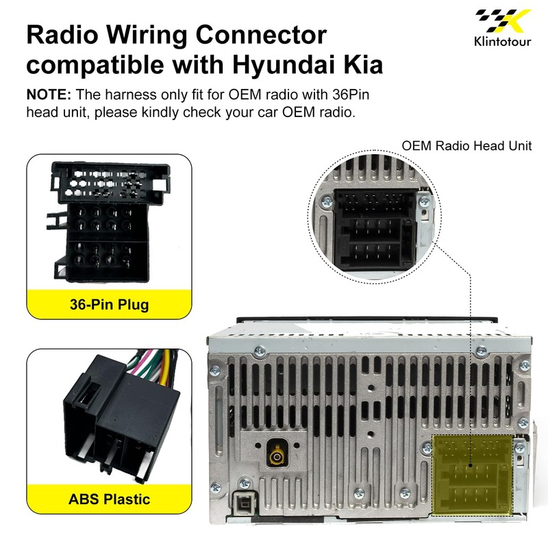 Aftermarket Radio Wiring Adapter Compatible with Hyundai 2008-2012/Kia 2009-2013, 16Pin
