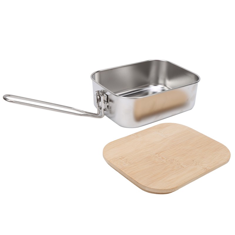 Stainless Steel Lunch Storage Box with Bamboo Lid Portable Camping