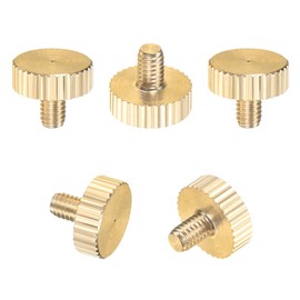 M METERXITY 5-Pack Knurled Thumb Screws, M4x6mm Solid Brass Flat Head Fully Threaded Knobs Bolts Fasteners W Grip for Electronic/Equipment/Industry/Home, Thumbscrew Threaded Knurled Tip