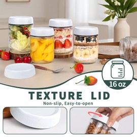 SECLENT 6-Pack Glass Storage Containers with Lids, Overnight Oats Containers with Lids, Wide Mouth Mason Jars 16oz, Glass Jar with Airtight Lid for Yogurt, Chia, Suger, Snack, Oats, Food Storage