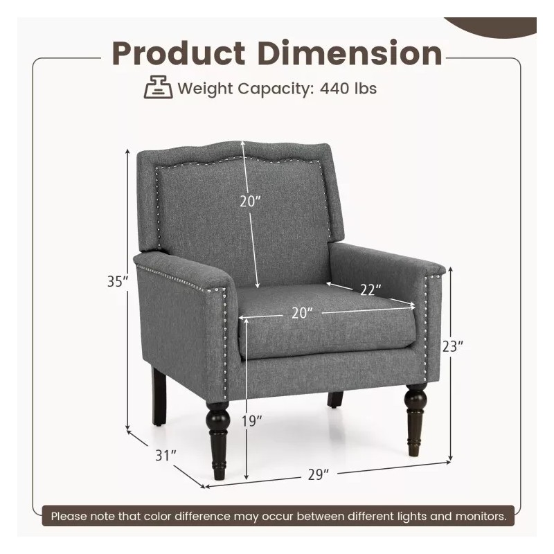 COSTWAY Modern Armchair Upholstered Living Room Chair w/Ergonomic Backrest and